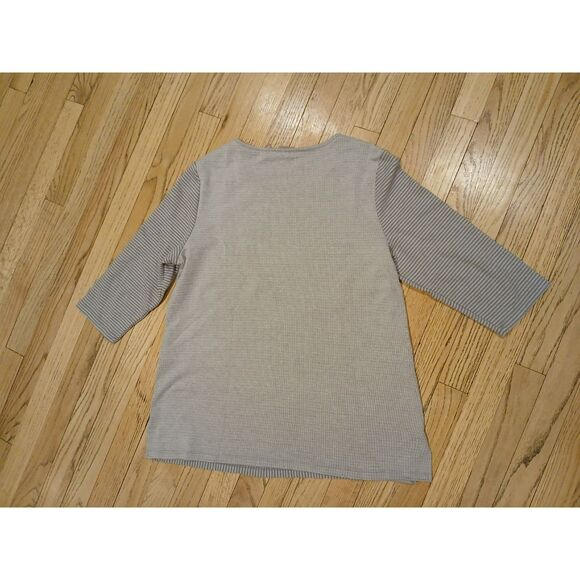 Chico's Women's LARGE Cotton Blend Gray Striped Light Sweater Top - Picture 8 of 12